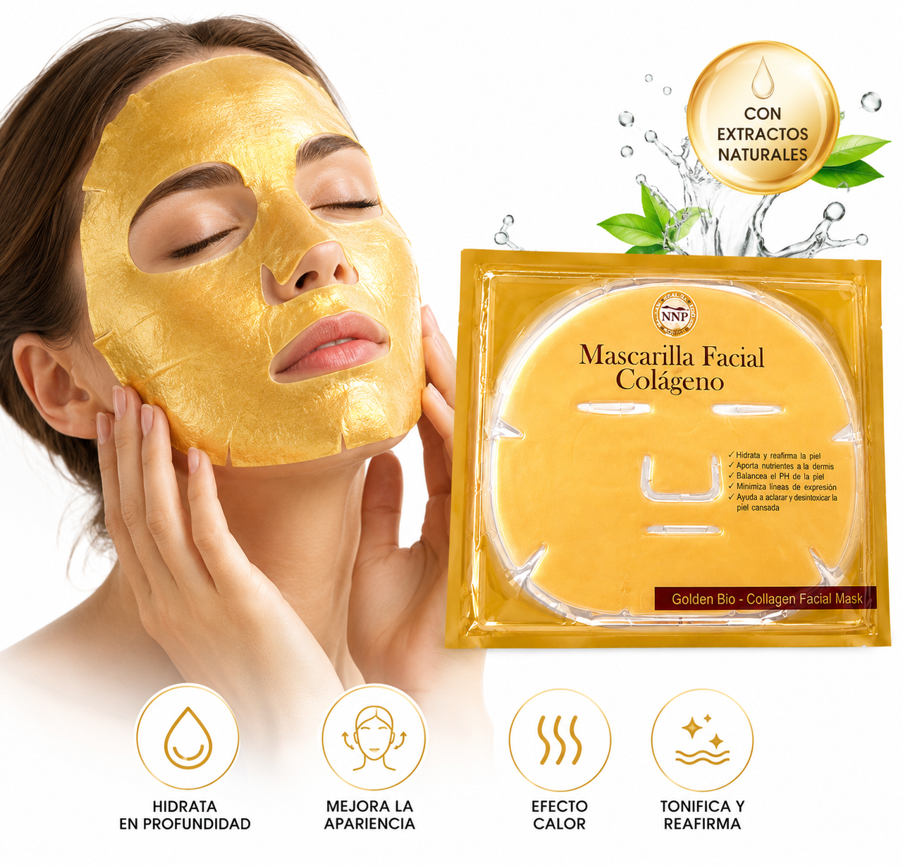 GoldCollagen Luxe™ | Mascarilla Facial de Colágeno Gold (10 Unidades)